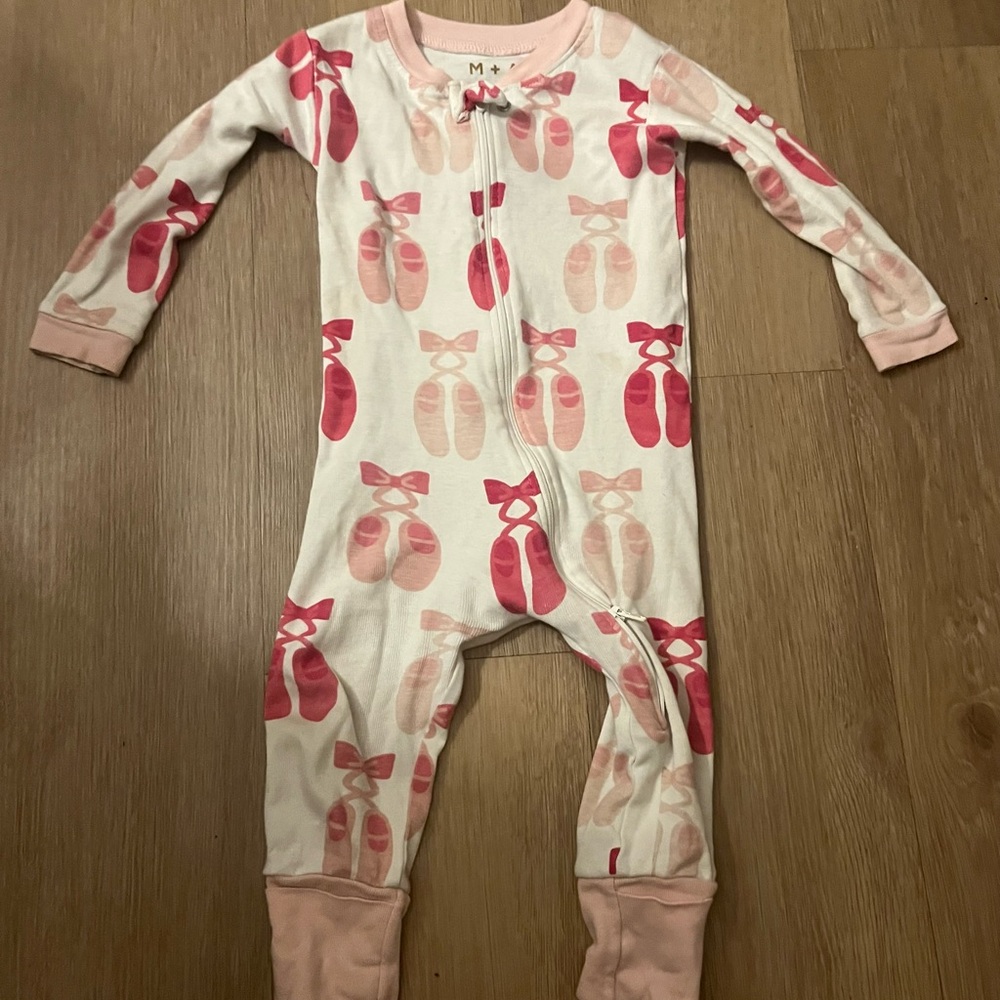 Kids Pink Ballet Slipper Print One-Piece Romper